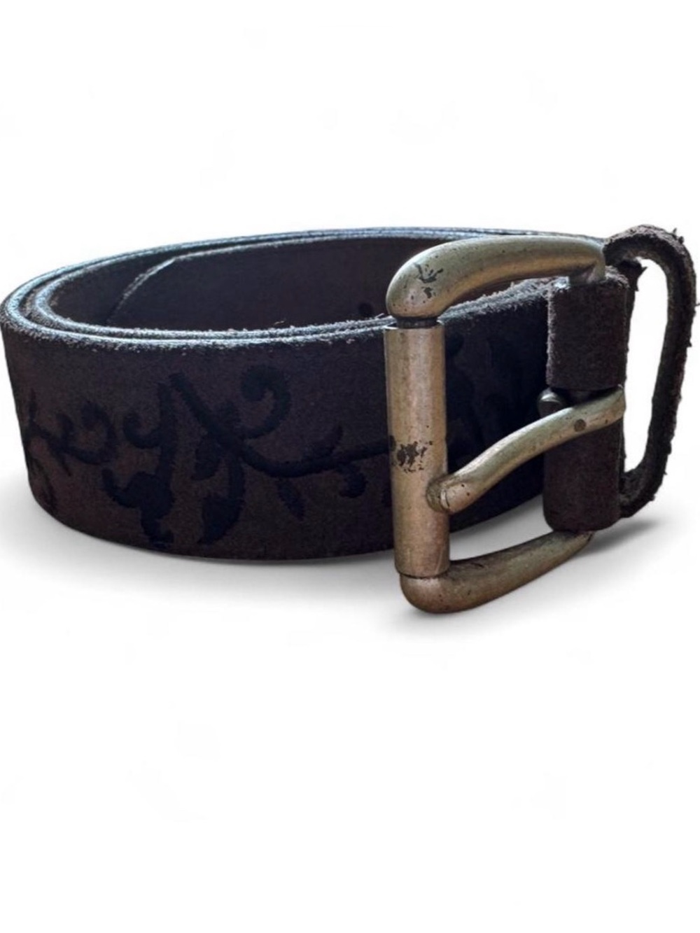 Gap brown suede genuine leather belt with brown floral embroidery size 30